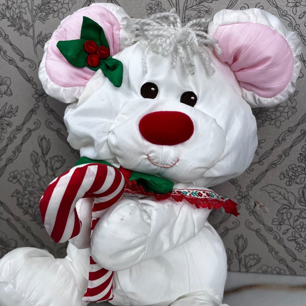 1988 Fisher Price Puffalump White Christmas Mouse Candy Cane Plush 8033 Nylon